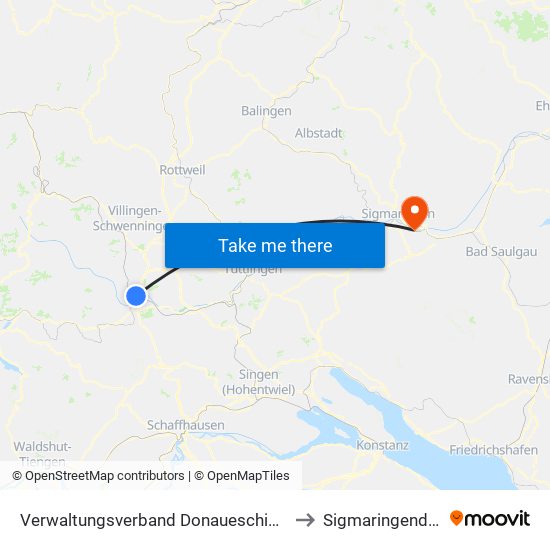 Verwaltungsverband Donaueschingen to Sigmaringendorf map