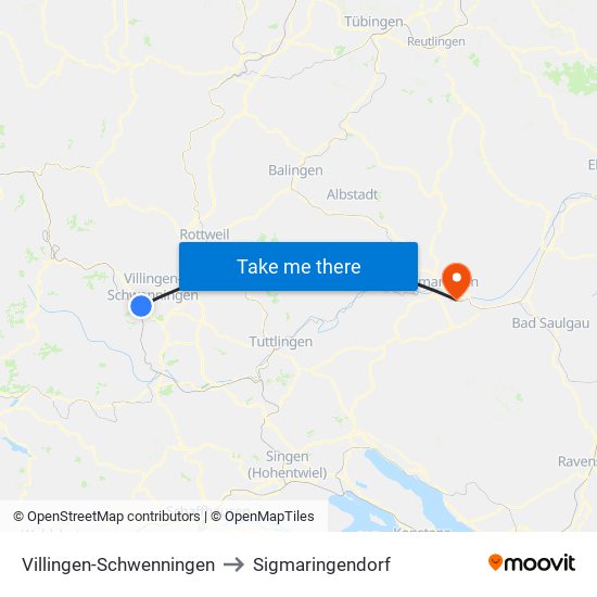 Villingen-Schwenningen to Sigmaringendorf map