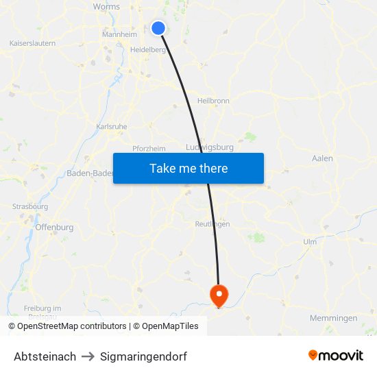 Abtsteinach to Sigmaringendorf map