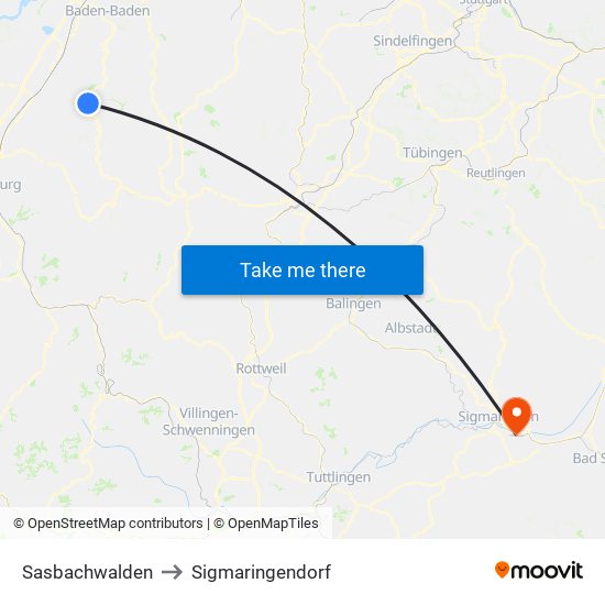 Sasbachwalden to Sigmaringendorf map