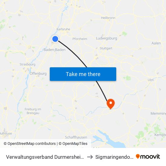 Verwaltungsverband Durmersheim to Sigmaringendorf map