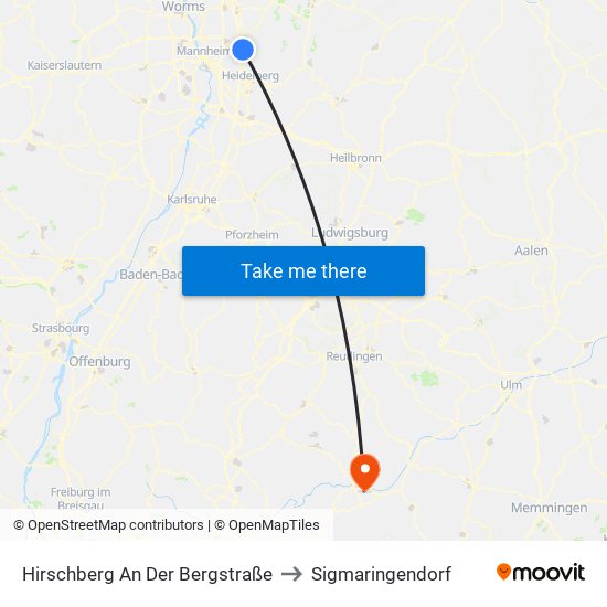 Hirschberg An Der Bergstraße to Sigmaringendorf map