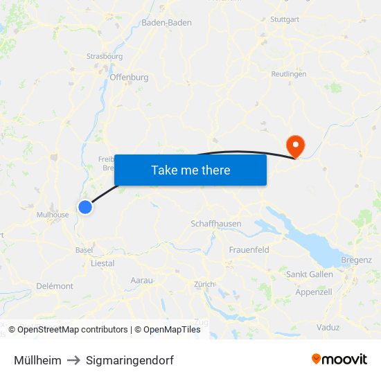 Müllheim to Sigmaringendorf map