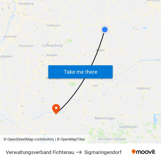 Verwaltungsverband Fichtenau to Sigmaringendorf map