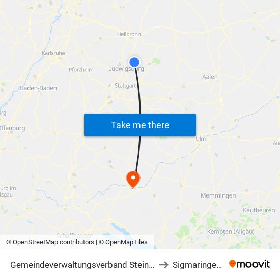 Gemeindeverwaltungsverband Steinheim-Murr to Sigmaringendorf map