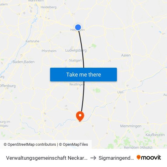 Verwaltungsgemeinschaft Neckarsulm to Sigmaringendorf map