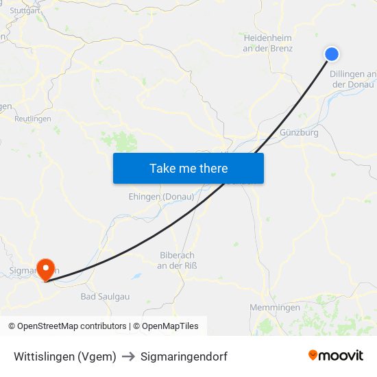 Wittislingen (Vgem) to Sigmaringendorf map