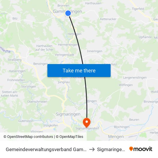 Gemeindeverwaltungsverband Gammertingen to Sigmaringendorf map