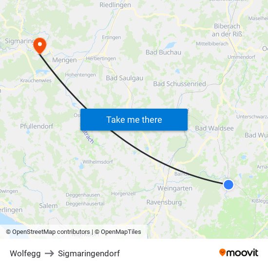 Wolfegg to Sigmaringendorf map