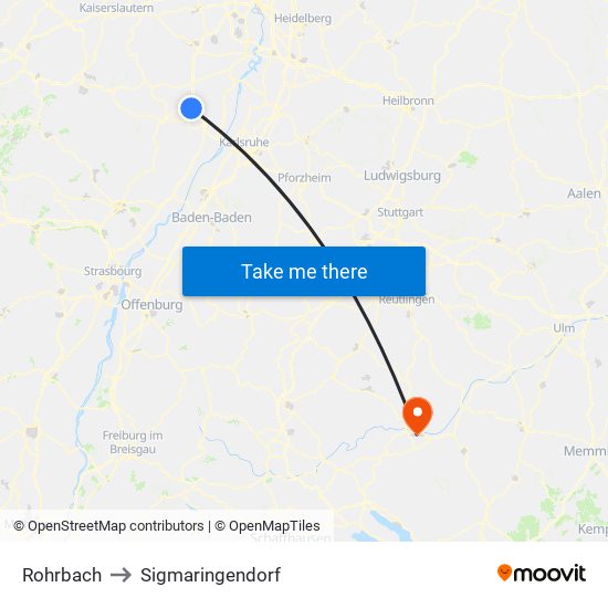 Rohrbach to Sigmaringendorf map