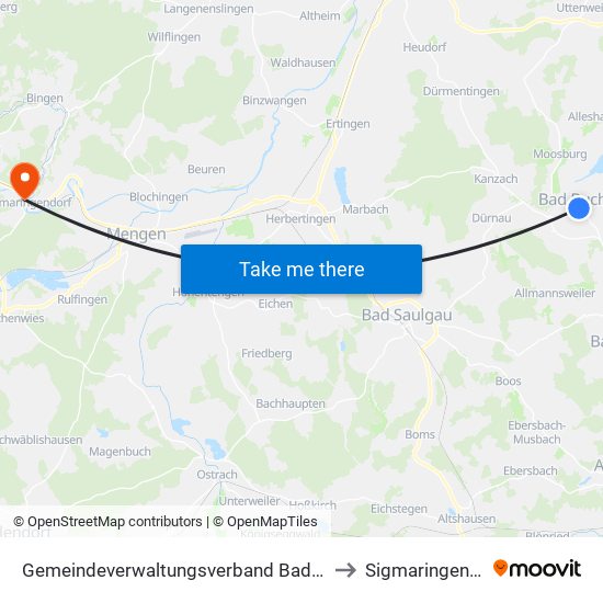 Gemeindeverwaltungsverband Bad Buchau to Sigmaringendorf map