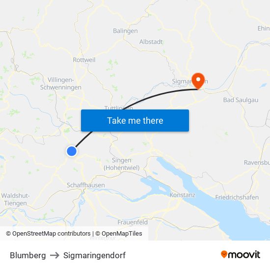 Blumberg to Sigmaringendorf map