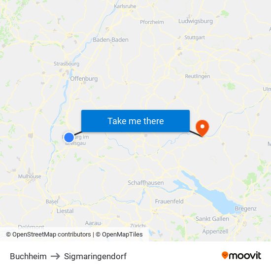 Buchheim to Sigmaringendorf map