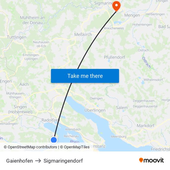 Gaienhofen to Sigmaringendorf map