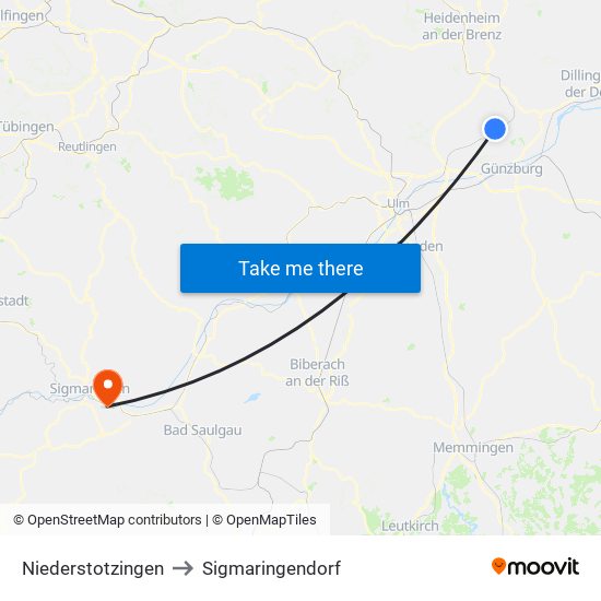 Niederstotzingen to Sigmaringendorf map