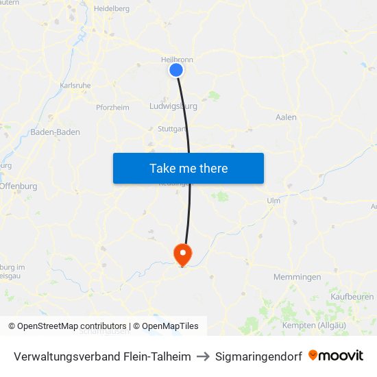 Verwaltungsverband Flein-Talheim to Sigmaringendorf map