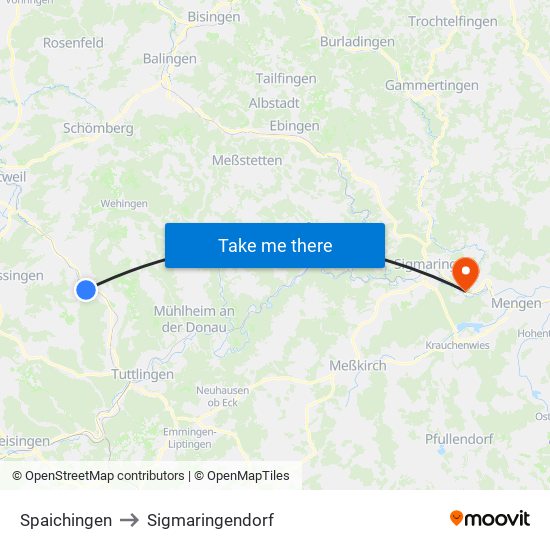 Spaichingen to Sigmaringendorf map