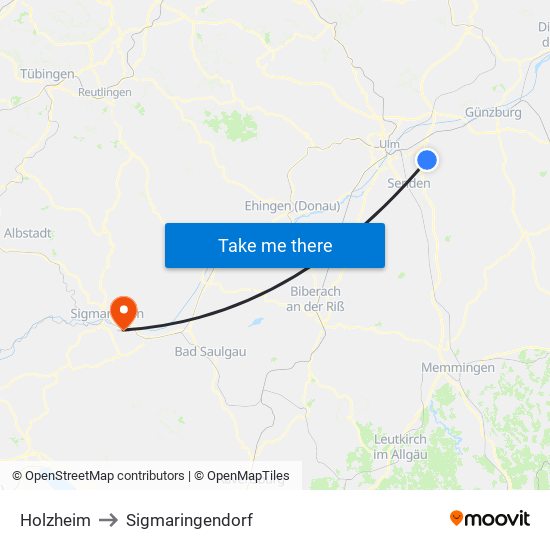 Holzheim to Sigmaringendorf map