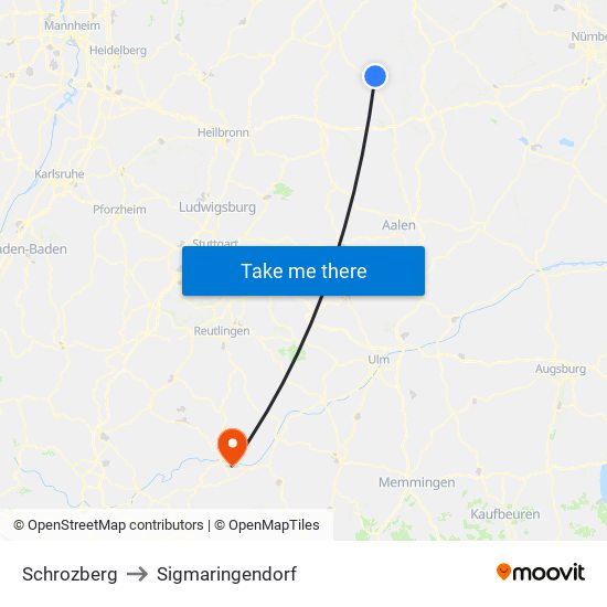 Schrozberg to Sigmaringendorf map