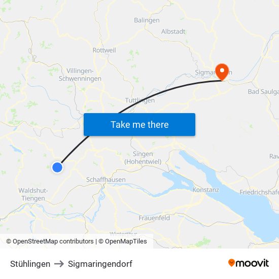 Stühlingen to Sigmaringendorf map