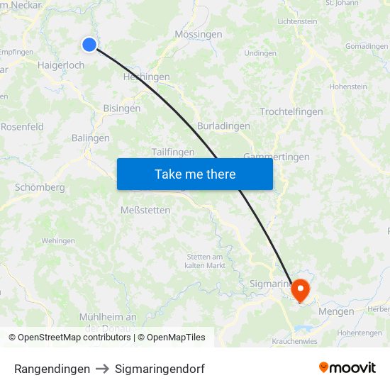 Rangendingen to Sigmaringendorf map