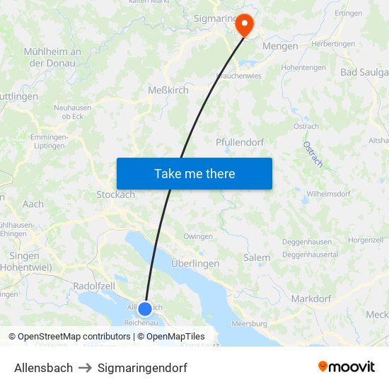 Allensbach to Sigmaringendorf map