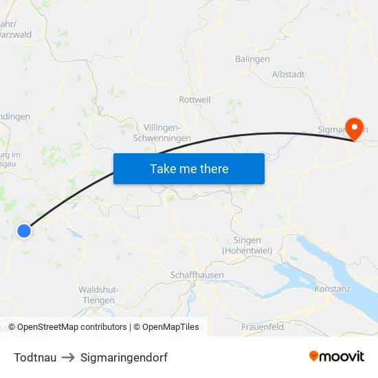 Todtnau to Sigmaringendorf map