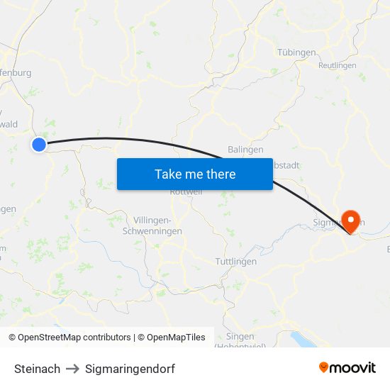 Steinach to Sigmaringendorf map