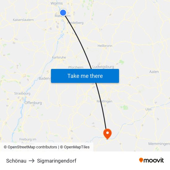 Schönau to Sigmaringendorf map