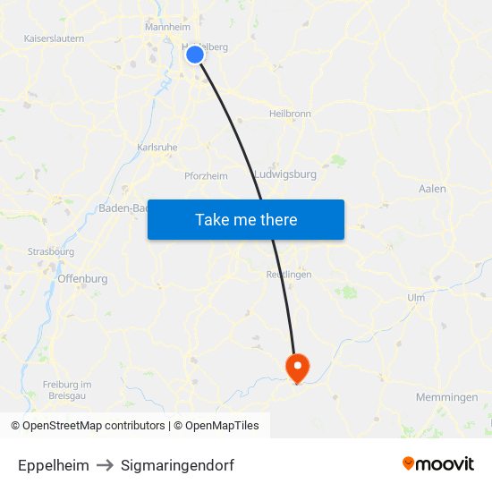 Eppelheim to Sigmaringendorf map