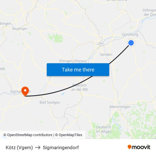 Kötz (Vgem) to Sigmaringendorf map