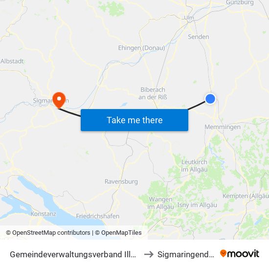 Gemeindeverwaltungsverband Illertal to Sigmaringendorf map