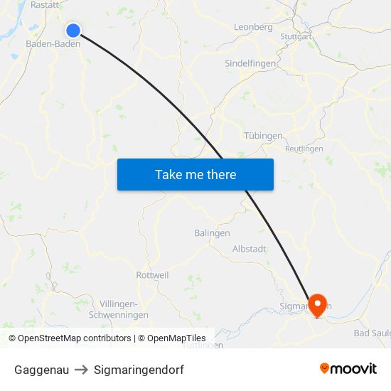 Gaggenau to Sigmaringendorf map