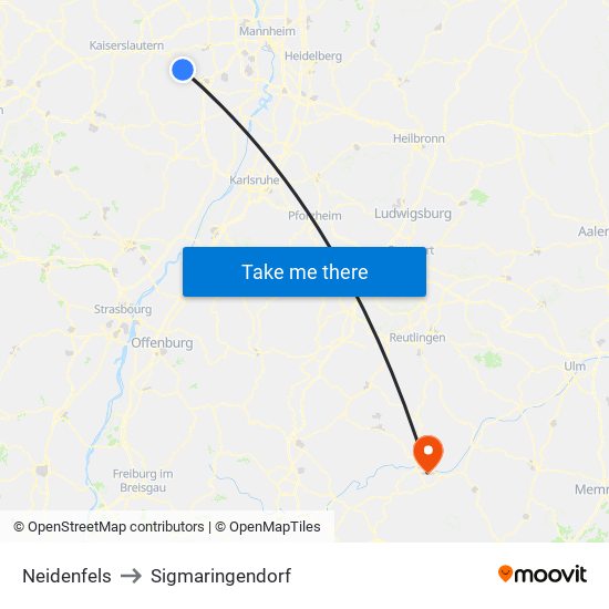 Neidenfels to Sigmaringendorf map