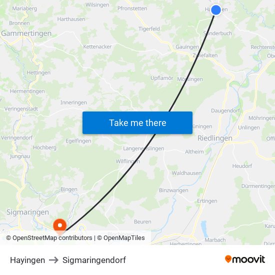Hayingen to Sigmaringendorf map