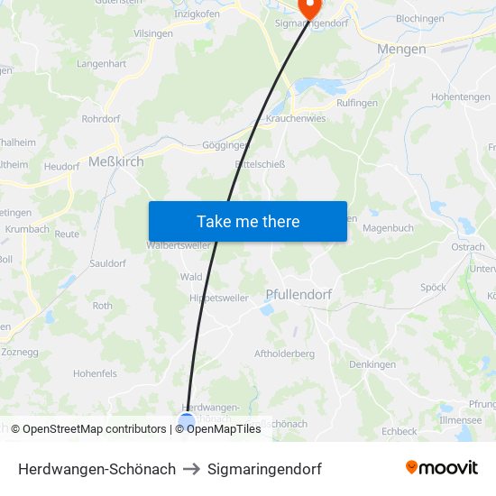 Herdwangen-Schönach to Sigmaringendorf map