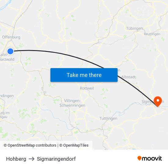 Hohberg to Sigmaringendorf map