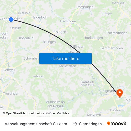 Verwaltungsgemeinschaft Sulz am Neckar to Sigmaringendorf map