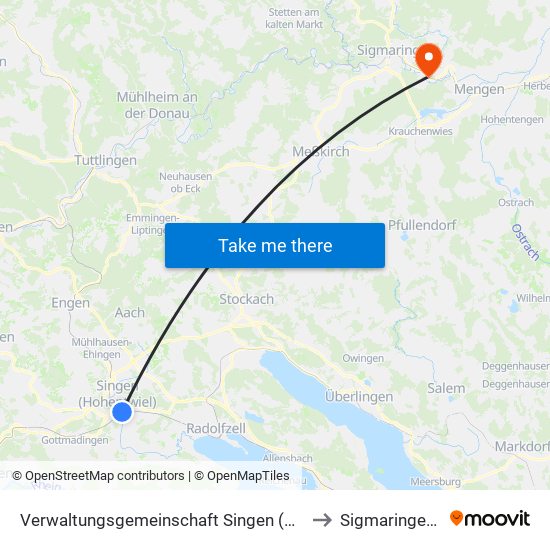 Verwaltungsgemeinschaft Singen (Hohentwiel) to Sigmaringendorf map