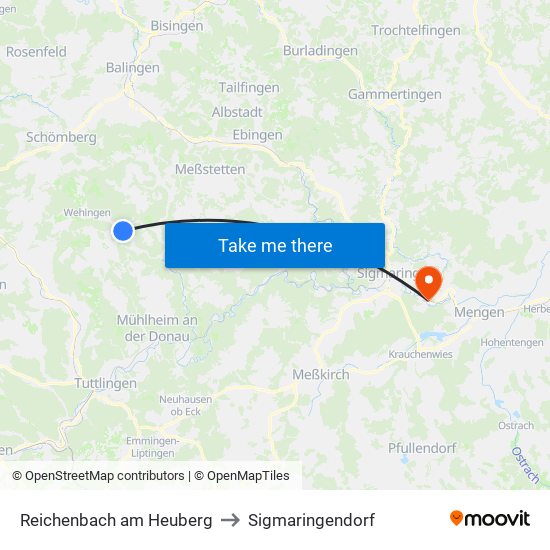 Reichenbach am Heuberg to Sigmaringendorf map