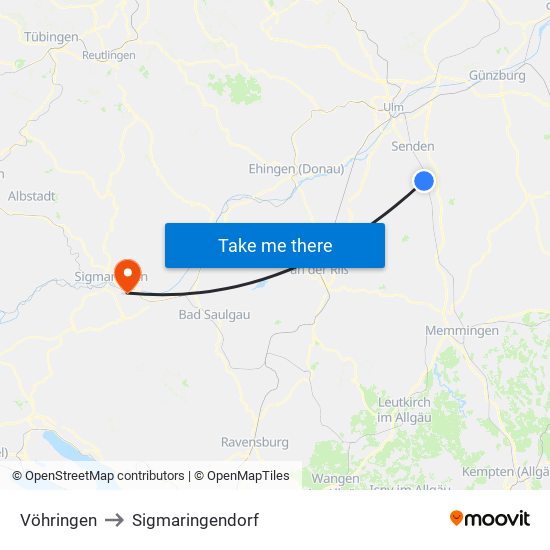 Vöhringen to Sigmaringendorf map