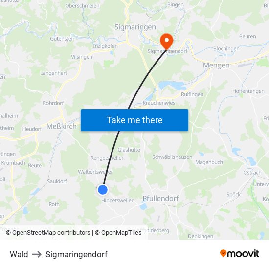 Wald to Sigmaringendorf map