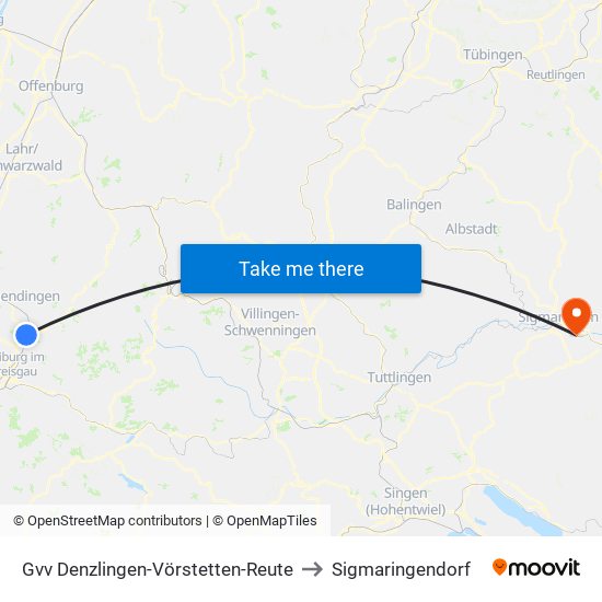 Gvv Denzlingen-Vörstetten-Reute to Sigmaringendorf map