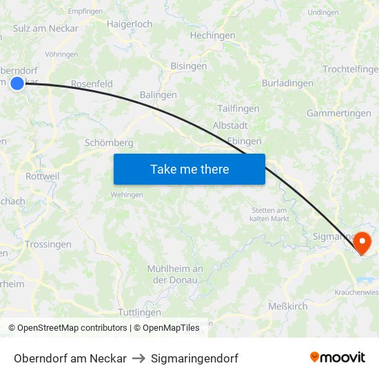 Oberndorf am Neckar to Sigmaringendorf map