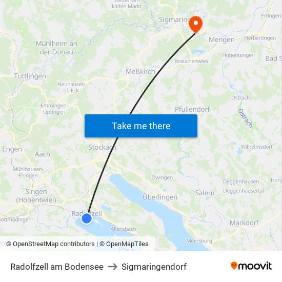 Radolfzell am Bodensee to Sigmaringendorf map