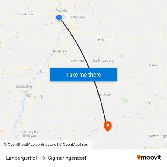 Limburgerhof to Sigmaringendorf map