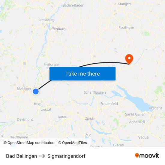 Bad Bellingen to Sigmaringendorf map