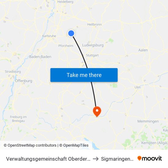 Verwaltungsgemeinschaft Oberderdingen to Sigmaringendorf map