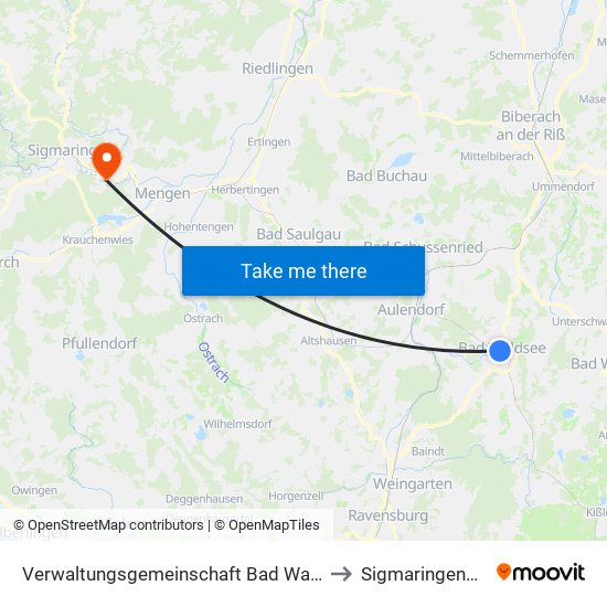 Verwaltungsgemeinschaft Bad Waldsee to Sigmaringendorf map