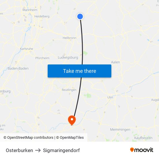 Osterburken to Sigmaringendorf map